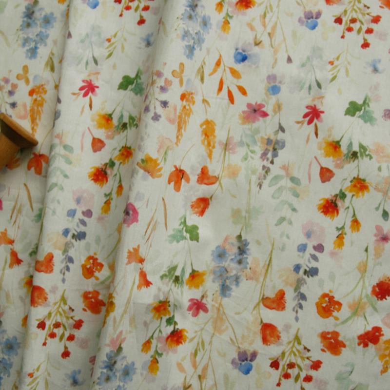 50x145cm Cotton Fabric with Abstract Floral Oil Painting Print, Daisy Wildflower Pattern Cotton Cloth for DIY Sewing Curtain