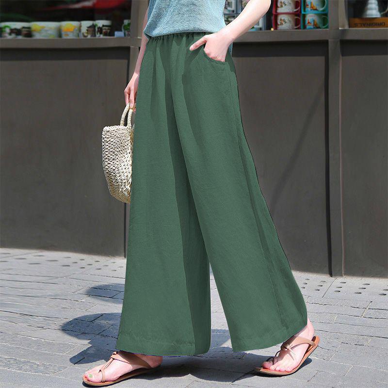 Linen Wide-Leg High-Waist Summer Pants for Women: Casual, Loose-Fit Drape Style