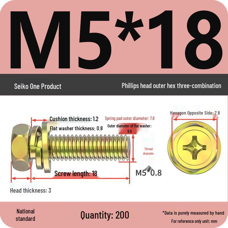 Hex Head Combo Screw Bolt with Washer and Spring Washer