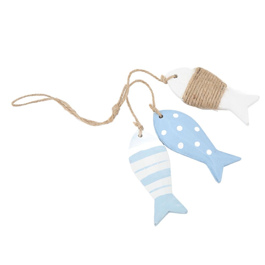 Wood Fish Decor Marine Style Spot Ripple White 3 Small Fish Antique Carved Nautical Fish Pine Wood