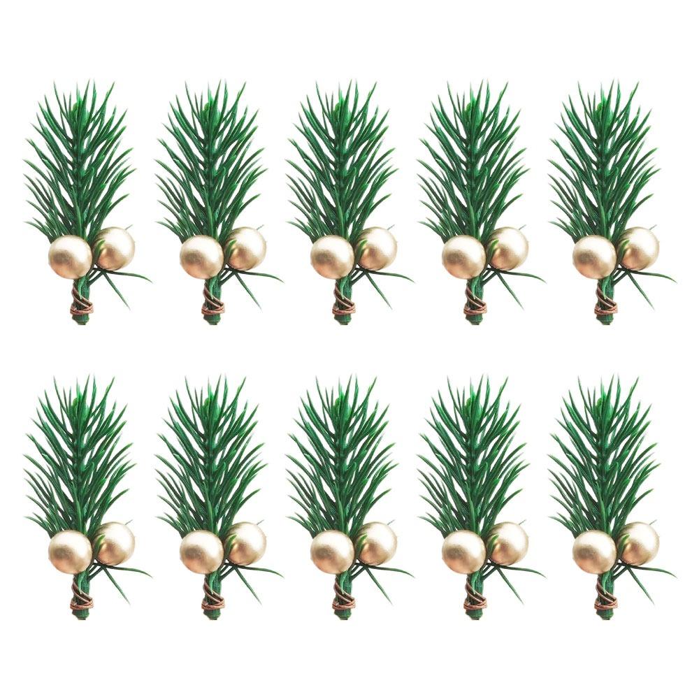 10PCS Green Artificial Pine Branches DIY Accessories Home Decoration Christmas Red Berries Stems Wrapping Wedding Ornament