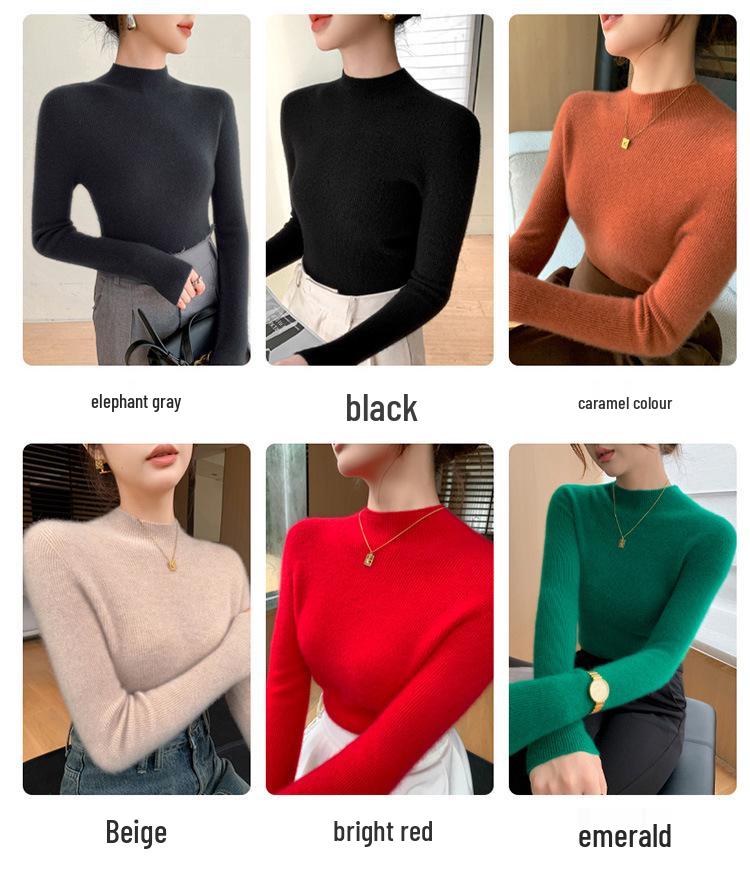 Women's Slim-Fit High-Neck Solid Color Casual Sweater