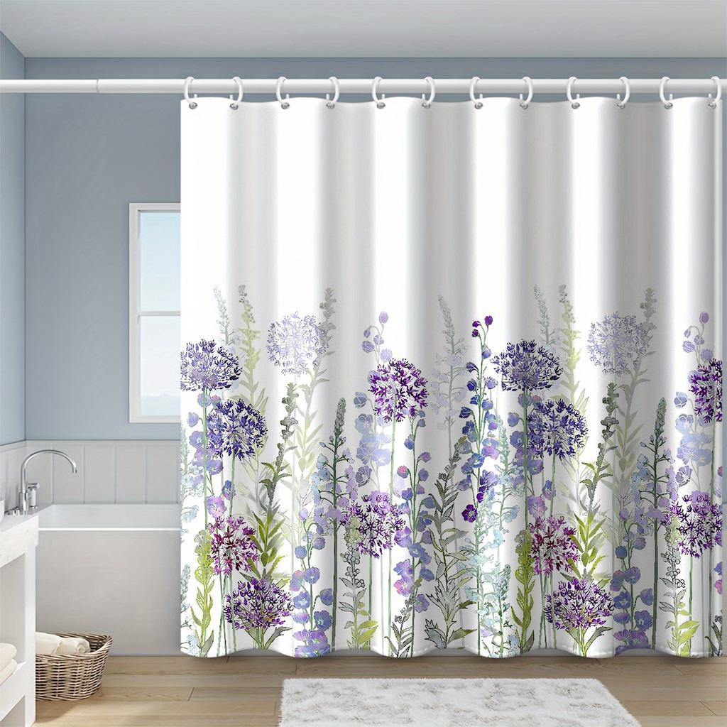1pc Floral Print Shower Curtain with Hooks Polyester Fabric Vibrant Wildflower Design