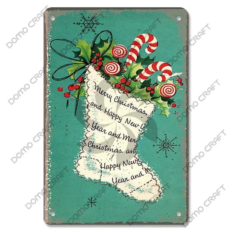 Retro Christmas Decor Vintage Metal Tin Sign with Cake Music Box Christmas Tree for Bakery Candy Shop Home Wall Art