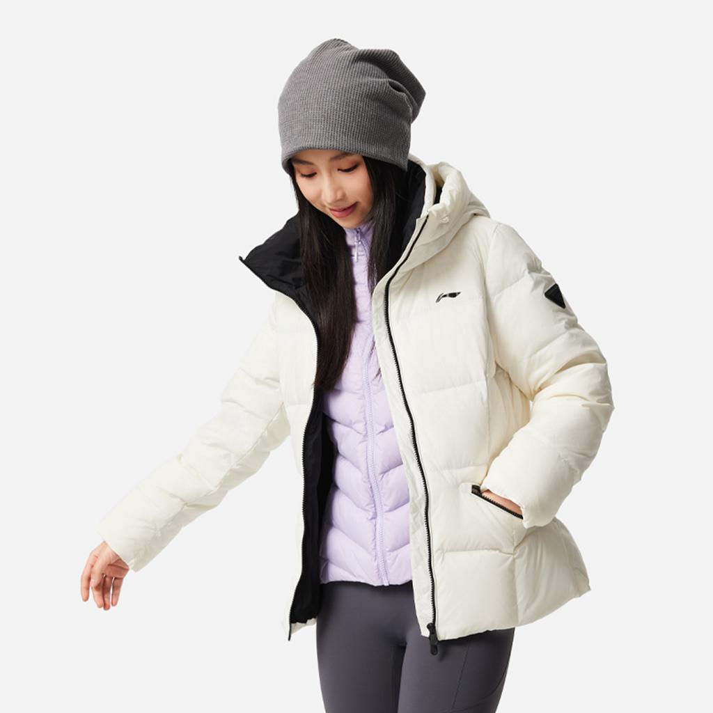 Li Ning Simple Hooded Slim Fit Solid Color Versatile Short Down Jacket Women Outerwear AYMV400-1