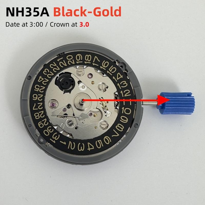 Japan Genuine NH35 NH35A Mechanical Movement Black-Gold Datewheel 3.0/.8 Crown Version 24 Jewels High Accuracy 4R35B Mod Parts