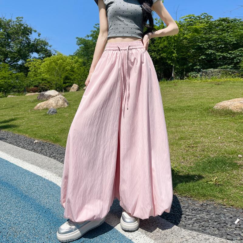 

Женские легкие брюки с широкими штанинами, эластичной талией и кулиской, повседневные свободные брюки S