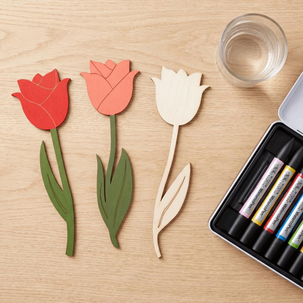 30 PCS DIY Wooden Flower Ornament Creative Funny Wooden Rose Chips Decoration Rose Painting Crafts Mother's Day