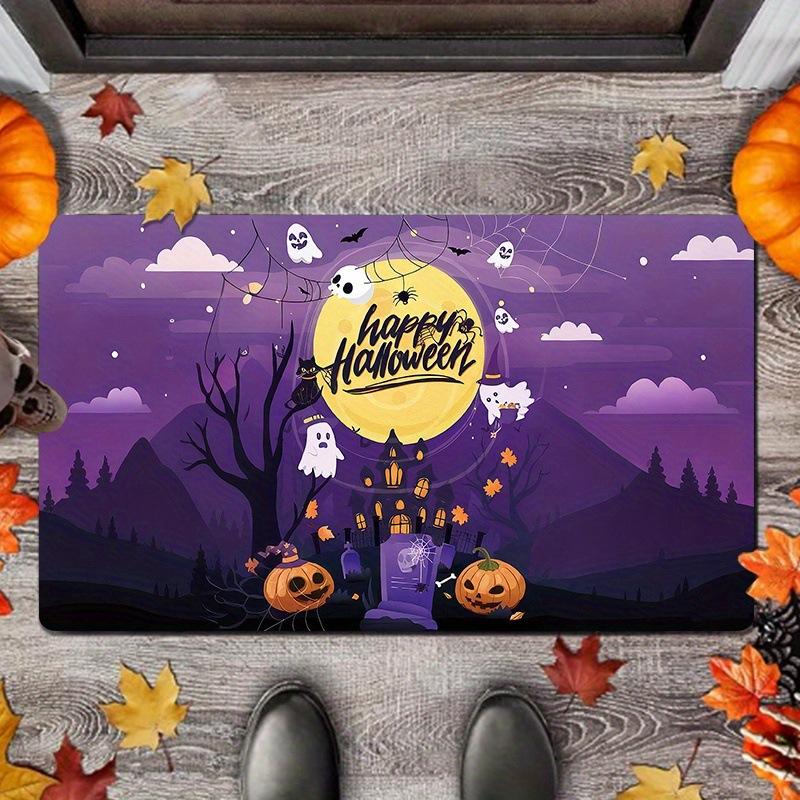 VIKAMA Halloween Crystal Velvet Floor Mat Entry Door Mat Indoor and Outdoor Welcome Mat Home Decoration Kitchen Bedroom Carpet
