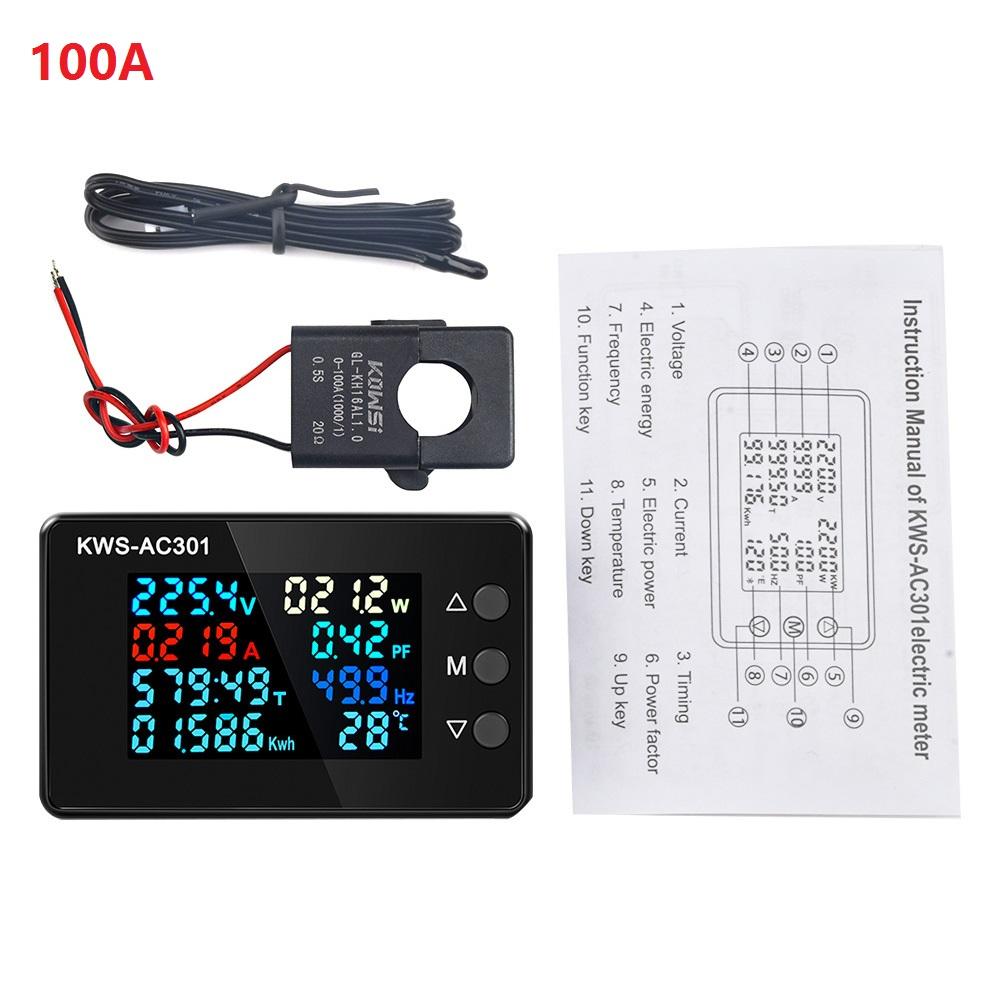 KWS-AC301 Wattmeter Power Meter Voltmeter AC 50-300V Voltage 50-60HZ Power Analyzers LED AC Electricity Meter 0-20/100A Detector