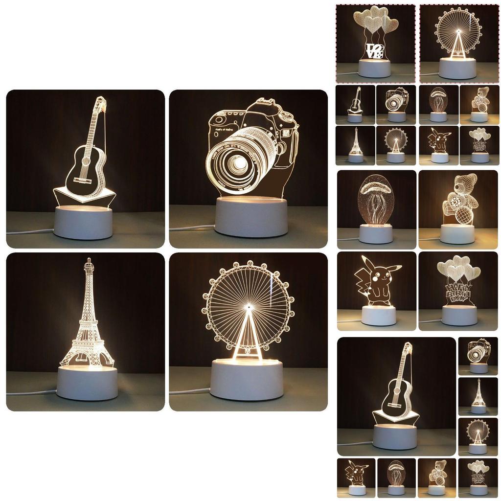 USB-Schreibtischlampe mit 3D-Effekt, Acrylplatte und LED-Beleuchtung für festliche Dekoration