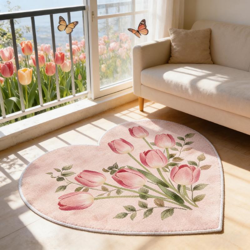 Flower Pattern Bedroom Decor Pink Carpet Home Thick Plush Rug Heart Shape Carpets for Living Room Fluffy Soft Bedside Floor Mat