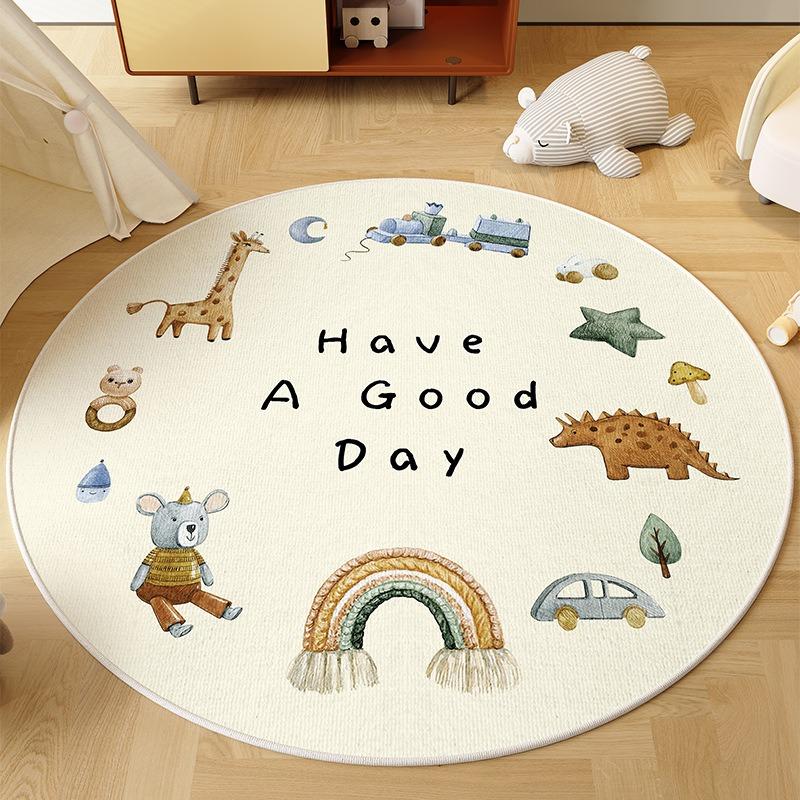Circus Tent Animal Carpet with Lion Dog Bear Rabbit Bird Performers Playful Round Rug for Kids Room Nursery Decor Soft Floor Mat