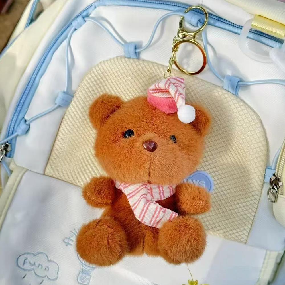 Cute Girl with A Heart Full of Scarf, Soft and Cute Little Bear Plush Pendant Keychain Package, Cute Doll