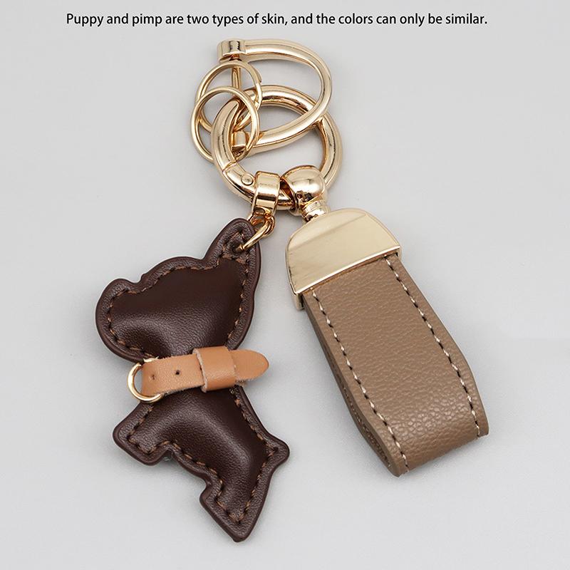 1 Piece Multi-color Leather French Bulldog Puppy Car Keychain Creative Gift Bag Pendant Ornament Cute Car Key Chain