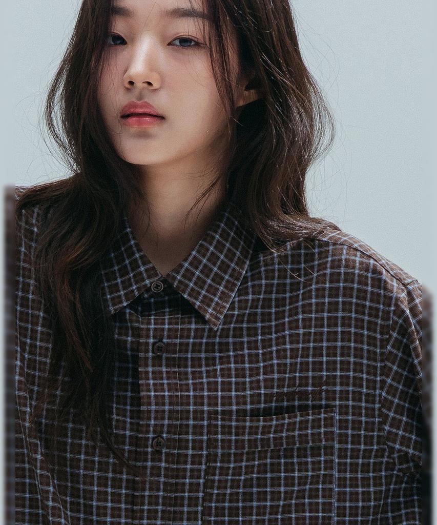 ANNEHEARTS Drape Square Check Shirt_Brown