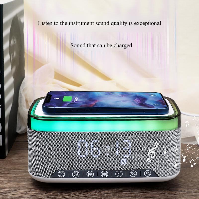 Hot Selling Products Digital Alarm Clock RGB Speaker Round Bedside Night Light 15W Wireless Charger 6 In 1 BT Wireless Speakers