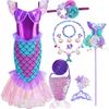New Mermaid Dress For Girls Halloween Party Girl Cosplay Purple Ariel Mermaid Dress + Accessories Set 3-10 Years