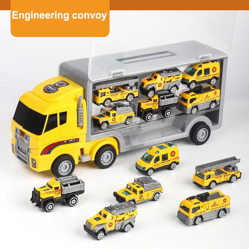 

New Storage Container Truck Model Simulation Engineering Fire Military Fleet Toy with Six Alloy Cars Children s Car Toy Gift