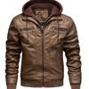 Men's Winter Plus Size PU Leather Jacket with Detachable Hood - Fleece-Lined Motorcycle Coat, European & American Style