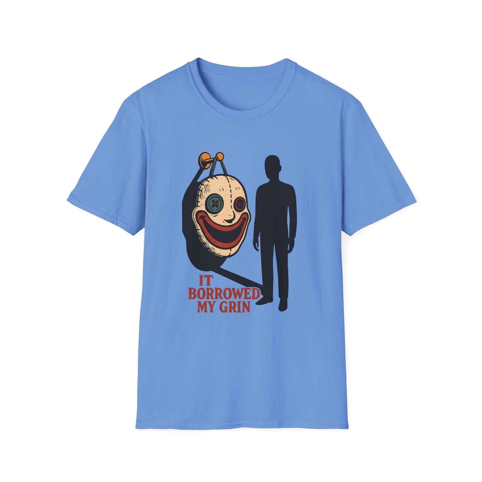 Unisex Softstyle T-Shirt Mens Womens Tees Top Plush Mask Stitched Smile Halloween Creepy Fall 3XL