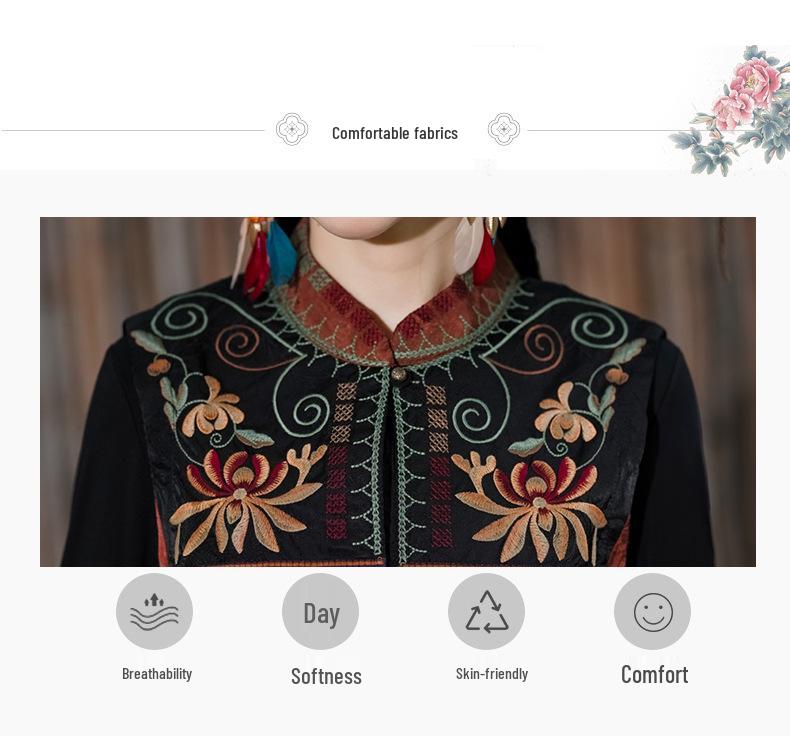 Damen Retro Floral Bestickte Lange Weste - Ärmelloser Ethno-Mantel