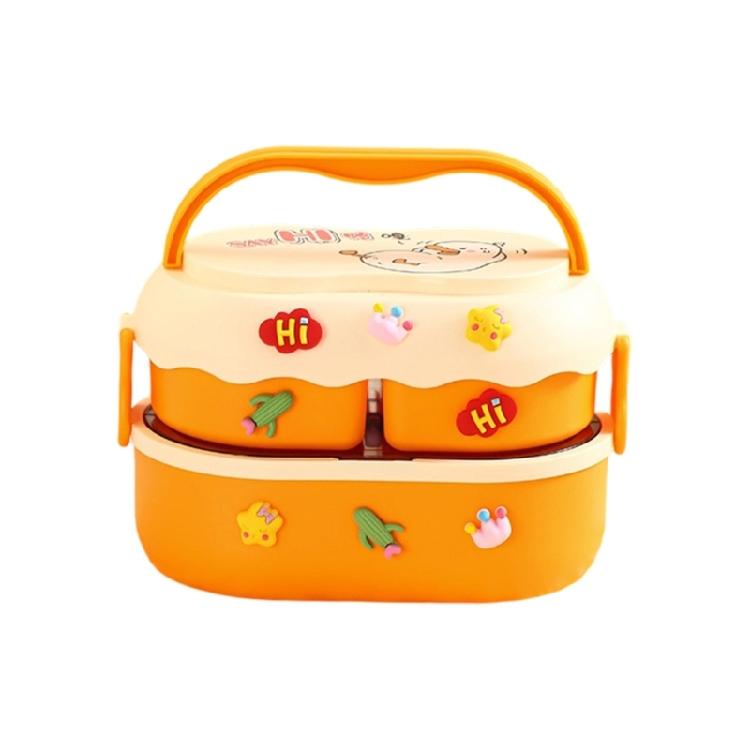 Термо-ланчбокс 1600 мл, двухсекционный, подходит для микроволновой печи, пищевой, детский школьный бенто-бокс с ручкой для переноски жёлтый