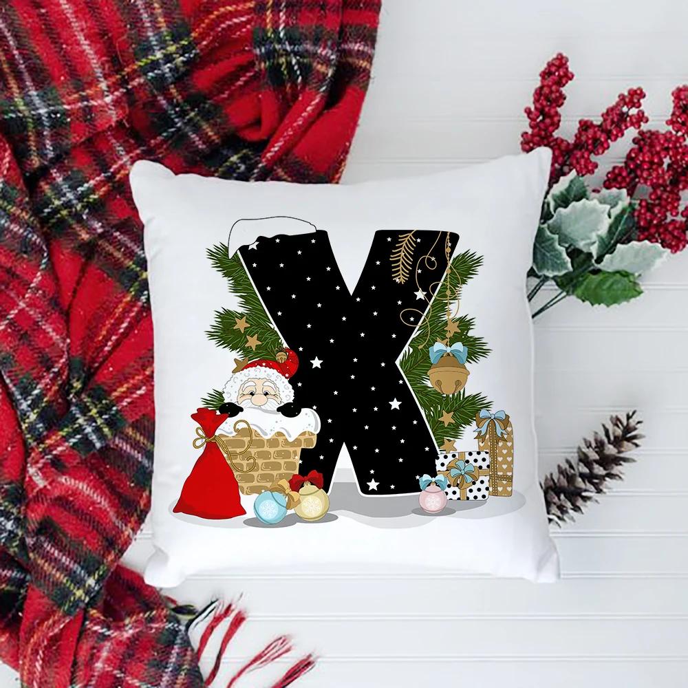 Christmas Cushion Cover Alphabet A-Z Pillow Covers Cute Cartoon Santa Claus Cushion Cover Pillowcases Home Xmas Decoration
