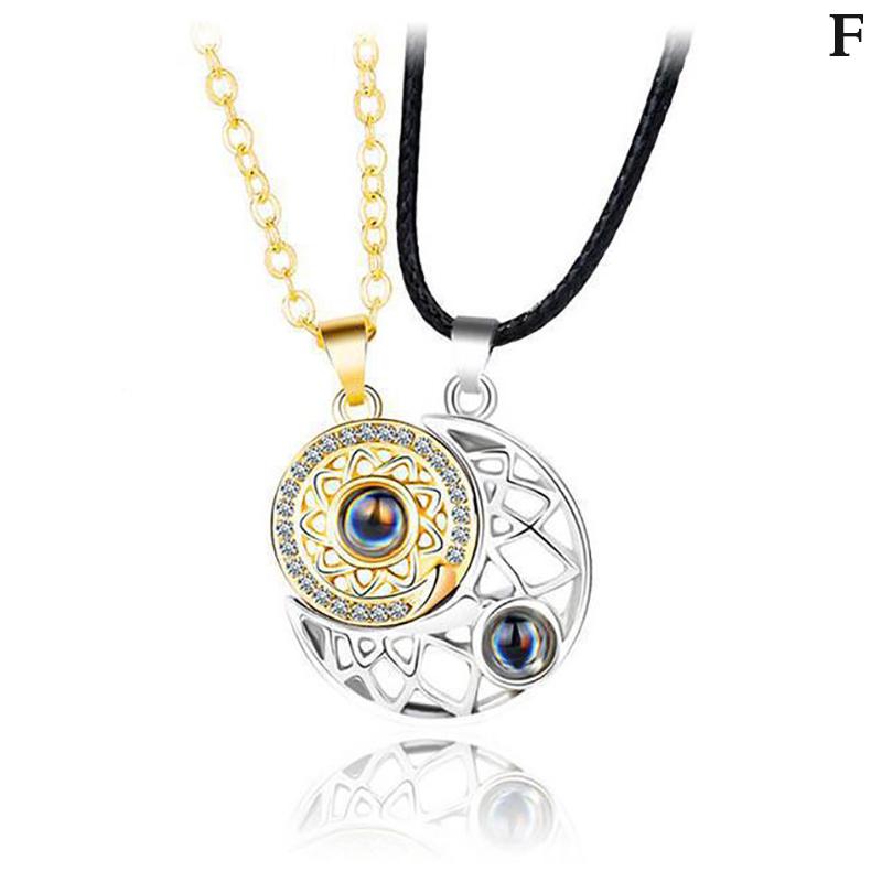 Náhrdelník s projekcí Slunce a Měsíce Miluji tě ve 100 jazycích Magnetický náhrdelník ve tvaru srdce, výřez pro pár, dárek