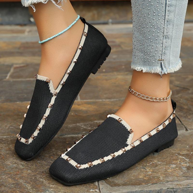 Large size new rivet knitted single shoes women's soft sole comfortable one-pedal casual single shoes