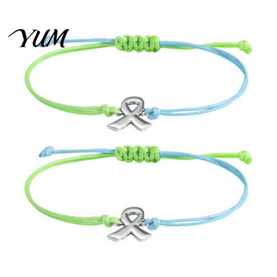 Breast Cancer Awareness Jewelry 2 Pcs Bracelets, Adjustable Braided String Unisex Cord Bracelet Bracelets with Ribbon Charm, Inspirational Gifts