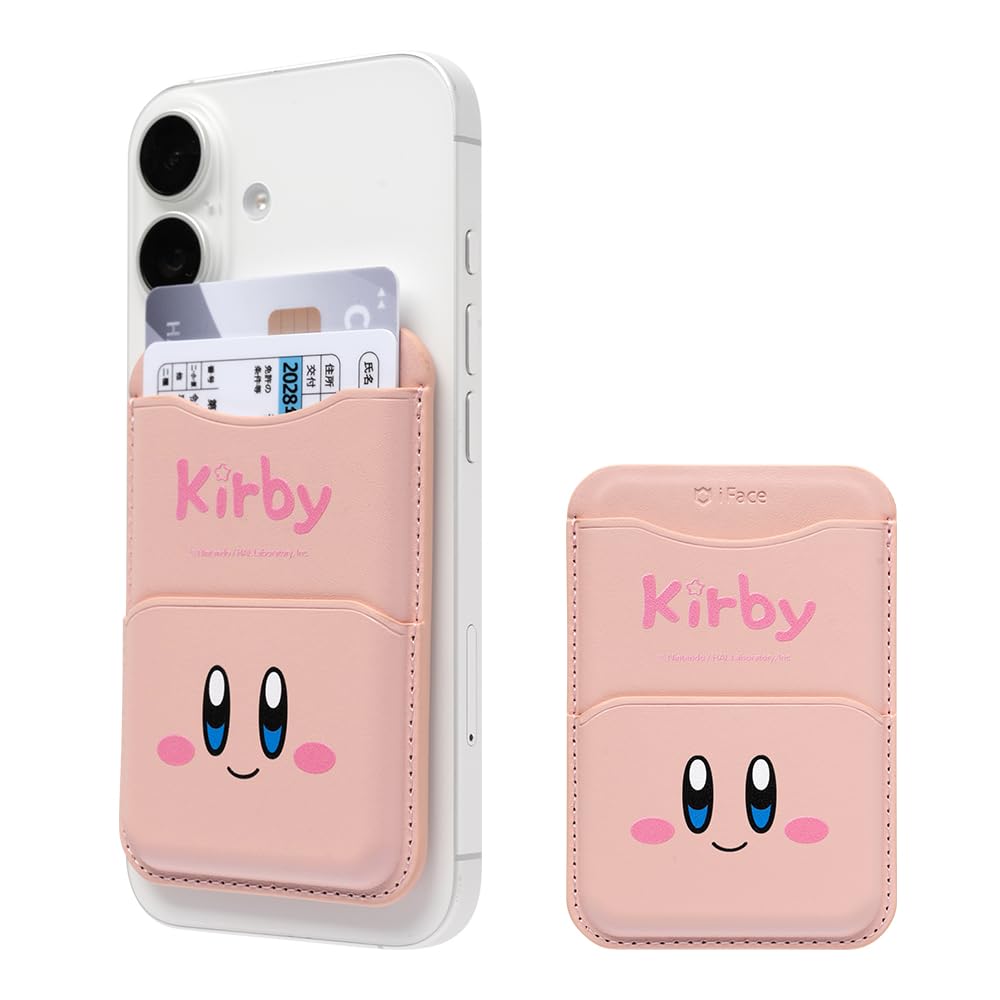 iFace Kirby MagSynq Card Wallet with MagSafe Compatible Wallet with Two Card MagSafe Magnetic and Radio Wave Blocking Skimming and Mini (Kirby/Smiling