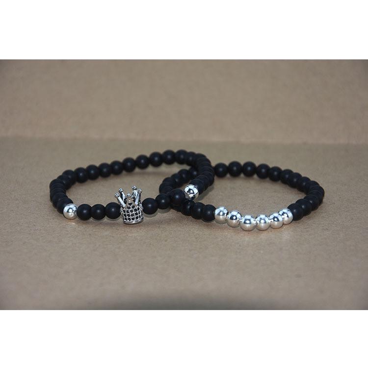 Elegant Copper Bead Bracelet With Micro Paved Zirconia Crown For Couples And Gift Giving