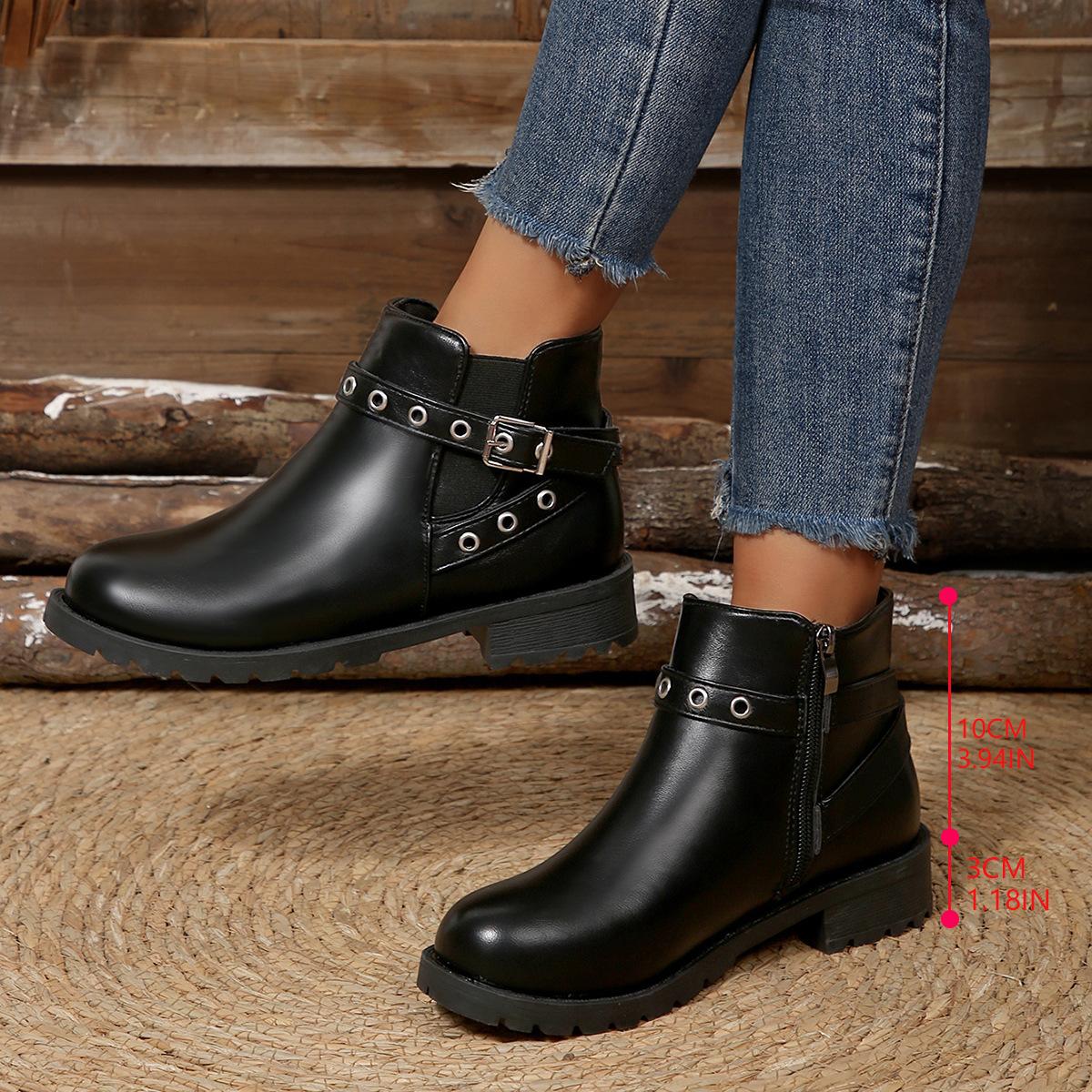 

Large size Martin boots women s new side zipper round head thick heel Martin boots European and American fashion women s leather boots 43 чорний