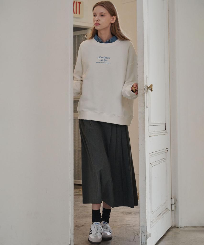 Marop 3108 Wool Pleated Long Skirt (Dark Gray)