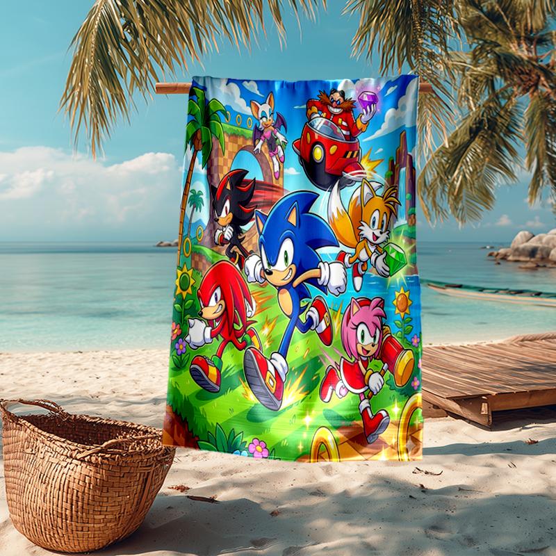 Ultra-Soft Beach Towel with Sonic Theme,Ideal for Pool - Camping, Diving - Perfect Travel Essential, Vibrant Beach Towel.