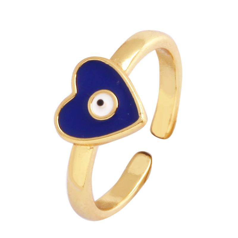 New Colorful Enamel Coated Zircon Finger Ring,Unique Eye Brass 18K Gold Plated Open Adjustable Rings Jewelry Findings Supply P34
