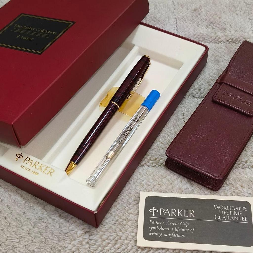 Used 【Excellent Condition】 Parker Sonnet Ballpoint Pen, Marble Brown, Gold, With Case