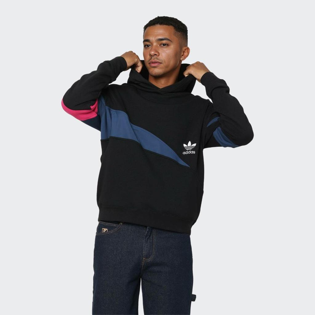 adidas Originals TS Colorblock Contrast Panel French Terry Hoodie Men Black Multi H46695