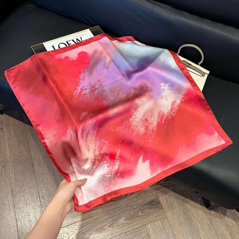 Fashion Black and White Printing Temperament Square Scarf Imitation Silk Korean Version Decorative Scarf Scarf Professional Decorative Shawl Silk Scar