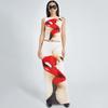 Ästhetische Lippen Drucken Sexy Zwei Stück Set Frauen Oansatz Ärmelloses Tank Top + low Rise Maxi Rock Sets Y2k Streetwear