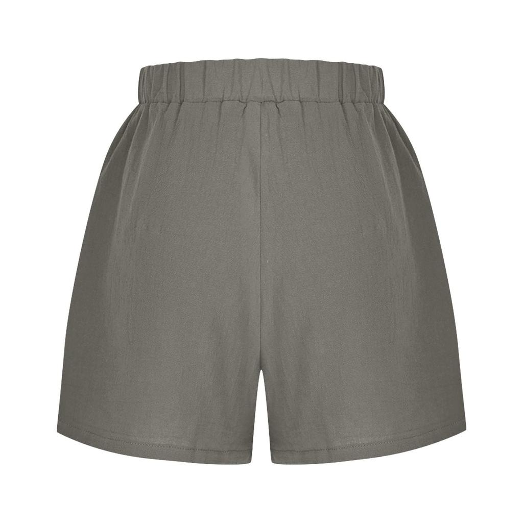 Women's Fashion Solid Color Pocket Elastic Waist Shorts