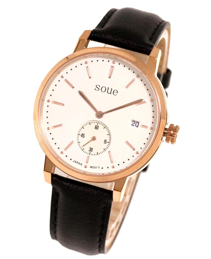 SOUE Pair Watch Classics Pair Watch Pair Couple 38mm Size Leather Belt Leather Band Black Pink Gold Ivory Dial [SOUE] Women's Men's