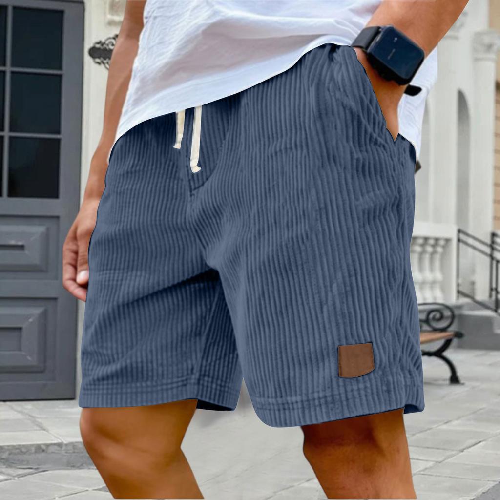 Pantaloncini Casual da Uomo - Vita Elastica Coulisse Velluto a Coste Ricamato Vintage Pantaloncini Casual alla Moda