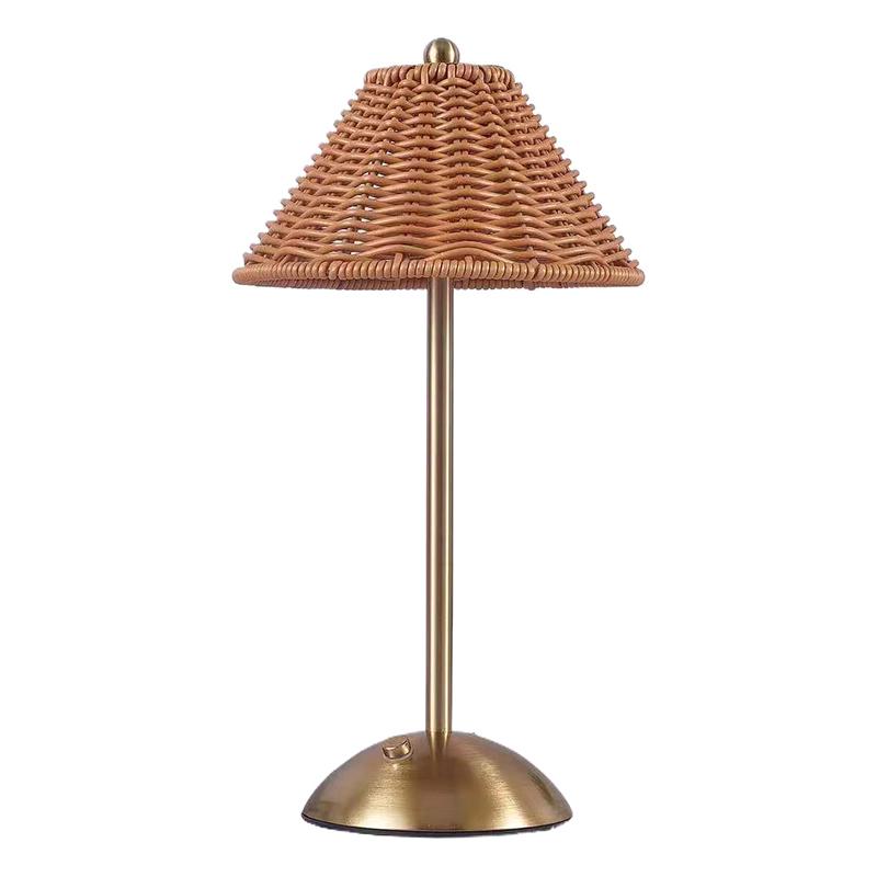 LED Rattan Wiederaufladbare Schreibtischlampe Sanfter Schein Retro Atmosphäre Beleuchtung für Südostasiatischen Stil Yoga Raum Dekor