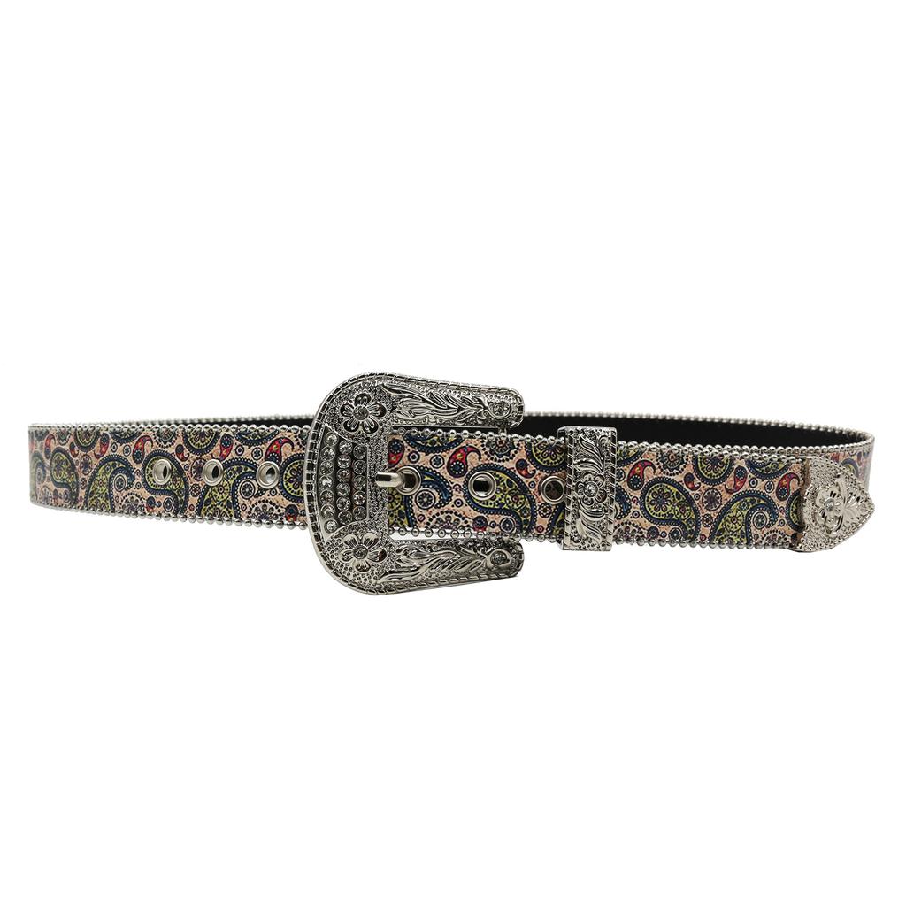 Trendy Original Design Rhinestone Printed Belt, Men'S And Women'S Trendy Personalized Pu Leather Belt