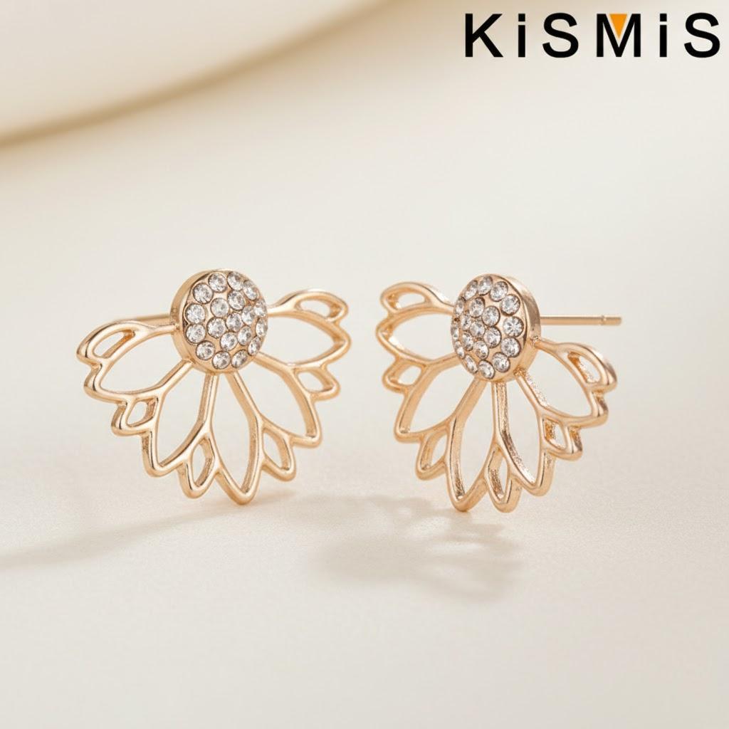 Women Lotus Flower Stud Earrings Gold Silver Simple Elegant Jewelry Trendy Ear Accessories