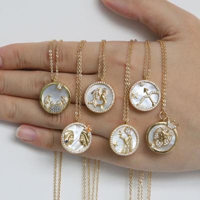 Κρεμαστό κολιέ Golden Twelve Constellations Mother Shell με δίσκο ζιργκόν
