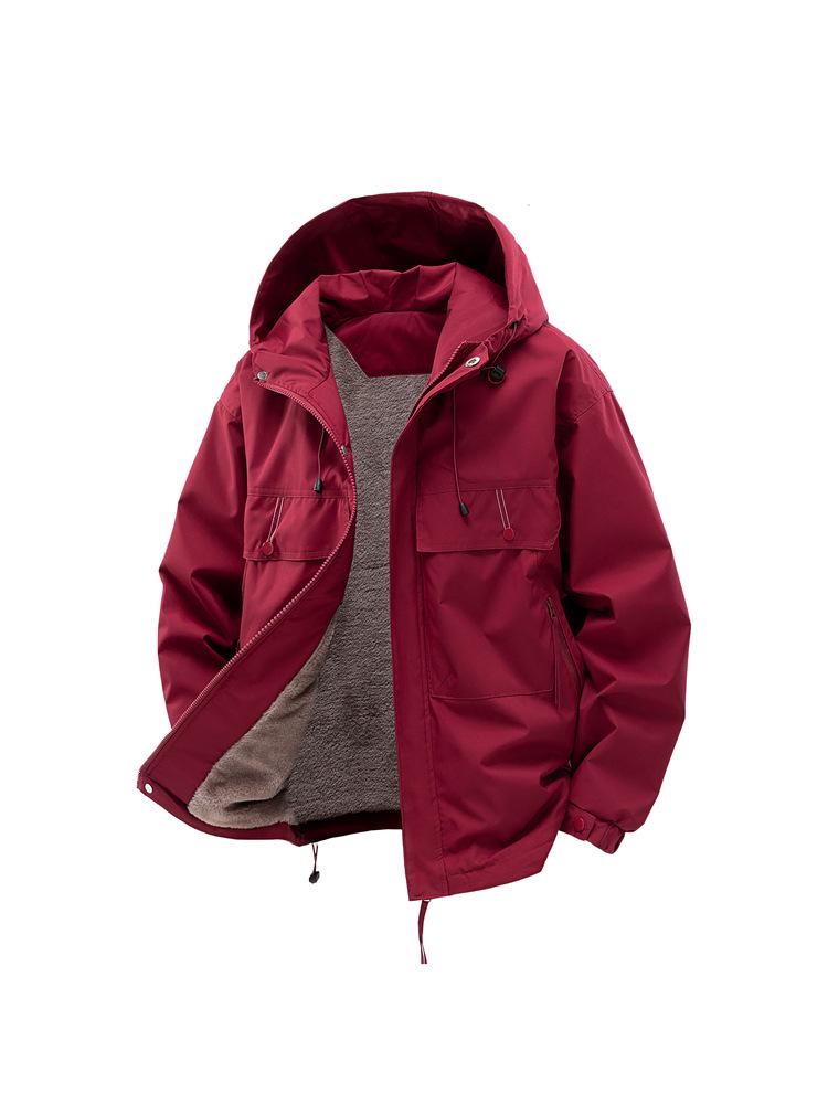 High-Quality Men's Hooded Workwear Jacket - Unisex Solid Color, Plus Velvet for Autumn & Winter