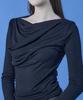 KOLEAT Women Draped Shirred Soft Long Sleeve Tee [Black]